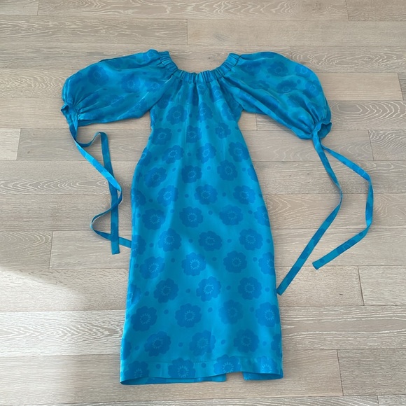 Rejina Phy Floral Dress In Blue, Fitted, Dropped Shoulders, Size 6, pre-owned - Picture 3 of 6